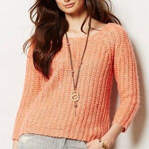 Anthropologie x Knitted & Knotted Peach Sunstitch Sequin Sweater